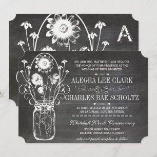 Rustic Chalkboard Mason Jar Vintage Typography Invitation
