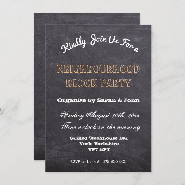 Rustic Chalkboard Neighbourhood Block Party Invitation (Front/Back)