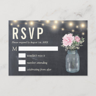 Rustic Chalkboard  Peony Floral Mason    RSVP Card