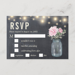 Rustic Chalkboard Peony Floral Mason RSVP Meal Invitation