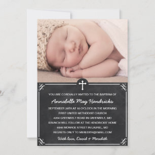 Rustic Chalkboard Photo Baptism/Christening Invitation