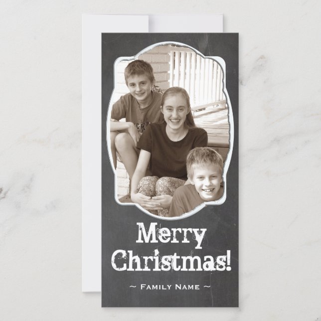 Rustic Chalkboard Photo Christmas Card (Front)