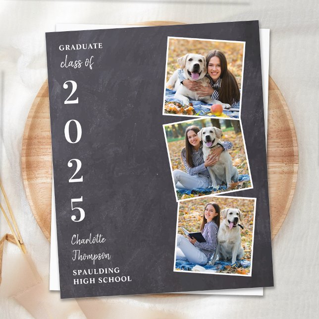 Rustic Chalkboard Photo Collage Graduation  Invita Invitation Postcard (Creator Uploaded)