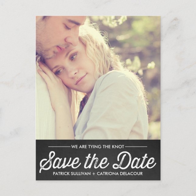 RUSTIC CHALKBOARD | PHOTO SAVE THE DATE POSTCARD (Front)