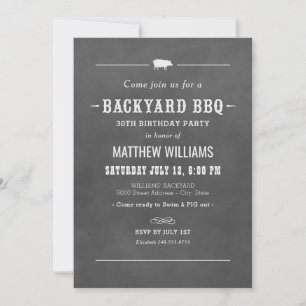 Rustic Chalkboard Pig Roast BBQ Birthday Invitation