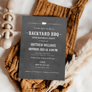 Rustic Chalkboard Pig Roast BBQ Birthday Invitation