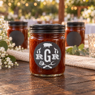 Rustic Chalkboard Pig Roast BBQ Monogram Classic Round Sticker