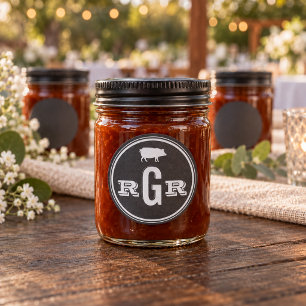 Rustic Chalkboard Pig Roast Monogram Wedding Classic Round Sticker