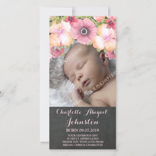 Rustic Chalkboard Pink Flowers Thank You Shower (Front)