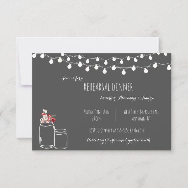 Rustic chalkboard rehearsal dinner invitations (Front)