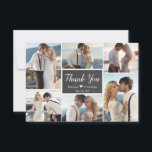 Rustic Chalkboard Script 6 Photo Collage Wedding Thank You Card<br><div class="desc">Modern, Rustic Chalkboard Calligraphy Script Wedding 6 Photo Collage Thank You Card. Stylish wedding thank you card template featuring six (6) photo on the front and one (1) photo on the back side. With the text "thank you" in a swirly hand lettered script font in white on dark grey or...</div>