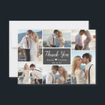 Rustic Chalkboard Script 6 Photo Collage Wedding Thank You Card<br><div class="desc">Modern, Rustic Chalkboard Calligraphy Script Wedding 6 Photo Collage Thank You Card. Stylish wedding thank you card template featuring six (6) photo on the front and one (1) photo on the back side. With the text "thank you" in a swirly hand lettered script font in white on dark grey or...</div>