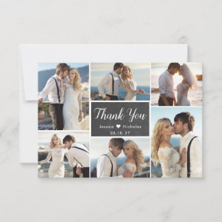 Rustic Chalkboard Script 6 Photo Collage Wedding Thank You Card