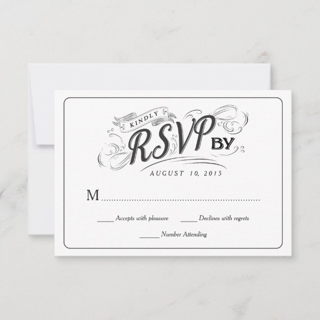 Rustic Chalkboard Script Art RSVP Wedding Reply Card (Front)