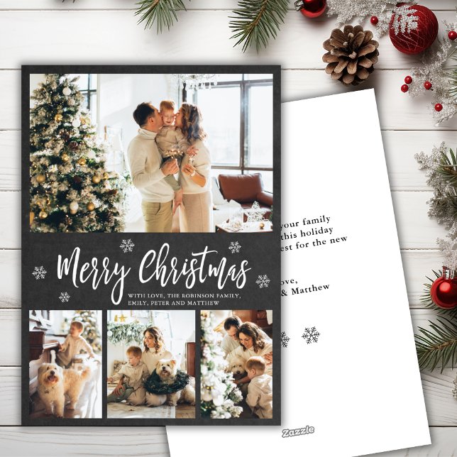 Rustic Chalkboard Snowflake 4 Photo Christmas Holiday Card (Creator Uploaded)