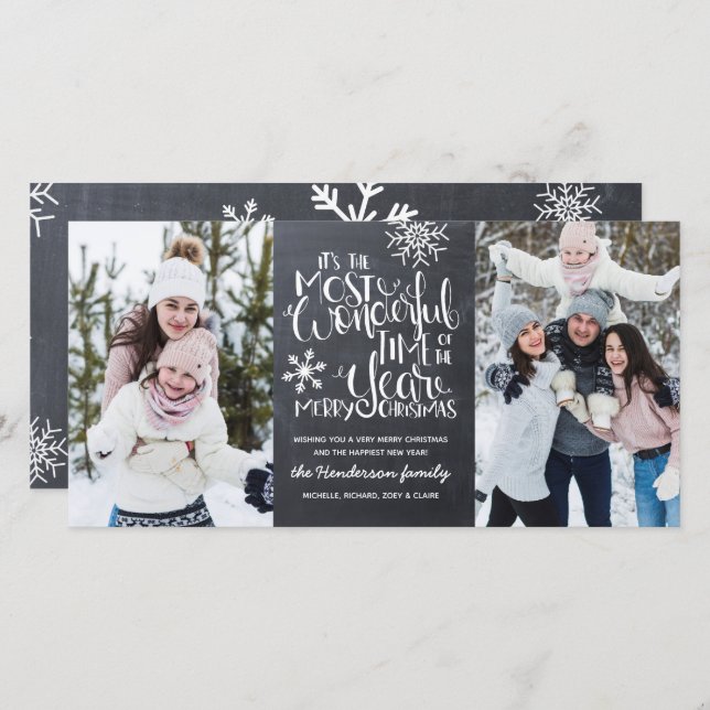 Rustic Chalkboard Snowflake Merry Christmas Photo Card (Front/Back)