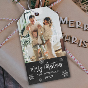 Rustic Chalkboard Snowflake Photo Christmas Gift Tags