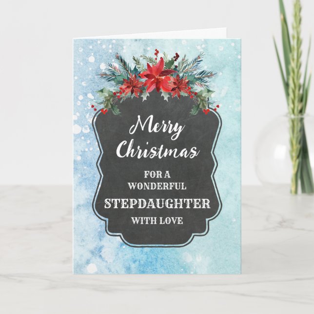 Rustic Chalkboard Stepdaughter Merry Christmas Card (Front)