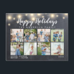 Rustic Chalkboard String Lights Photo Holiday Postcard<br><div class="desc">Happy Holiday rustic wood background with string lights background that can be customised with 8 photos postcard.</div>