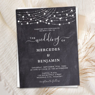 Rustic Chalkboard String Lights QR Code Wedding Invitation Postcard