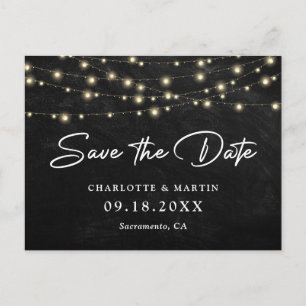 Rustic Chalkboard String Lights Save The Date Announcement Postcard