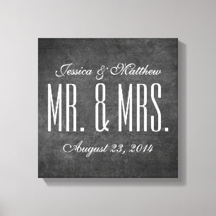 Rustic Chalkboard Style Wedding Stretched Canvas Print