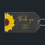 rustic chalkboard sunflower country wedding gift tags<br><div class="desc">These sunflower chalkboard style wedding or any occasion gift tags feature a hand drawn chalky sunflower with colourful petals in shades of gold at the left border on the front & back of the tags - "Thank you" text is a custom typographic element - by katz_d_zynes</div>