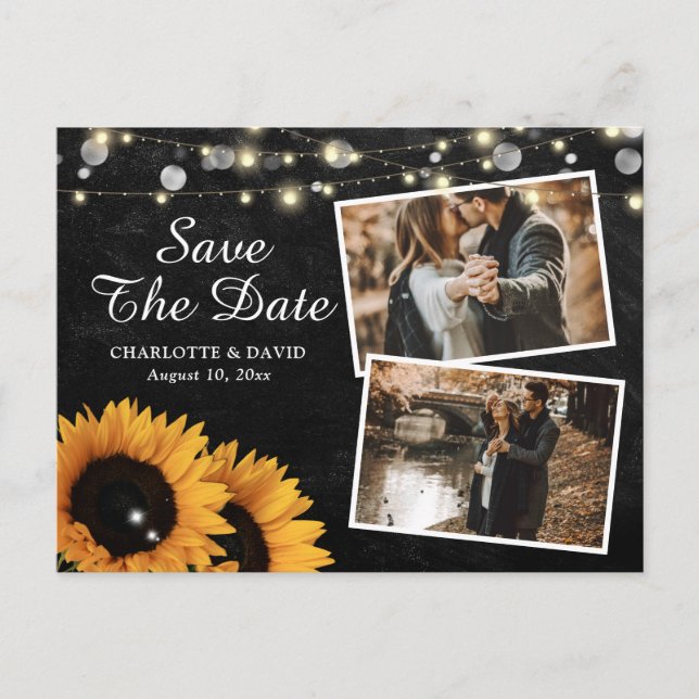 Rustic Chalkboard Sunflower Save The Date Photo Announcement Postcard (Front)