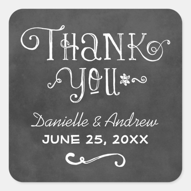 Rustic Chalkboard Thank You Monogram Square Sticker (Front)