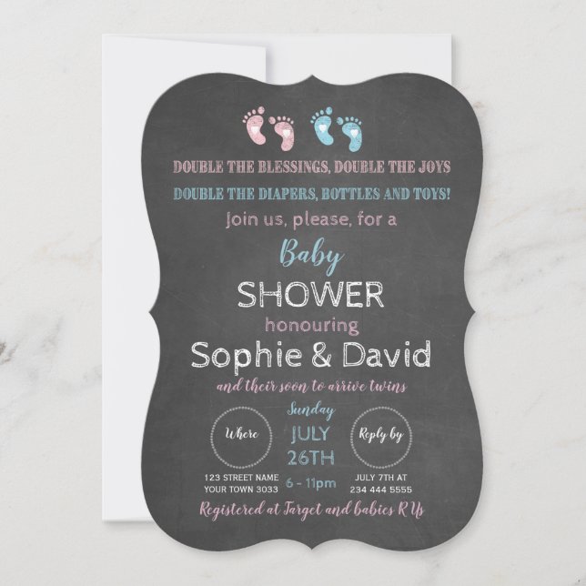 Rustic Chalkboard Twins Baby Shower Invitation (Front)