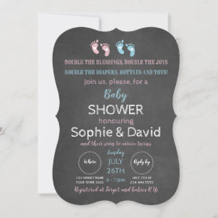 Rustic Chalkboard Twins Baby Shower Invitation