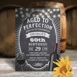 Rustic Chalkboard Vintage 60th Wine Birthday Party Invitation