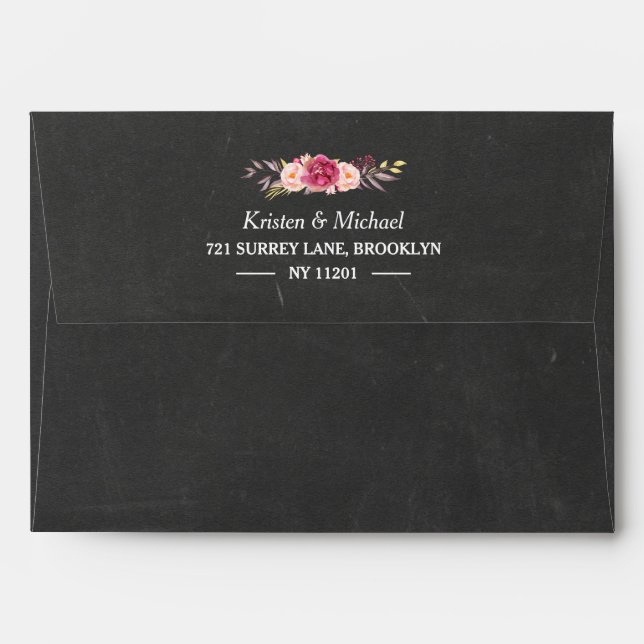Rustic Chalkboard Vintage Floral 5x7 Wedding Envelope (Back (Top Flap))