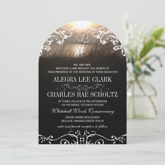 Rustic Chalkboard Vintage Sunset Wedding Invitation (Standing Front)
