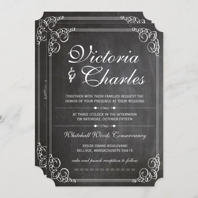 Rustic Chalkboard Vintage Typography Invite (Front/Back)