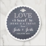 Rustic Chalkboard Wedding Favour Treat Tag<br><div class="desc">Rustic chalkboard wedding favour tags with a graphic scalloped white edge features vintage type and clever wording ideal for guests to take a sweet treat home after the big day.</div>