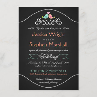 Rustic Chalkboard Wedding LoveBirds Invitation