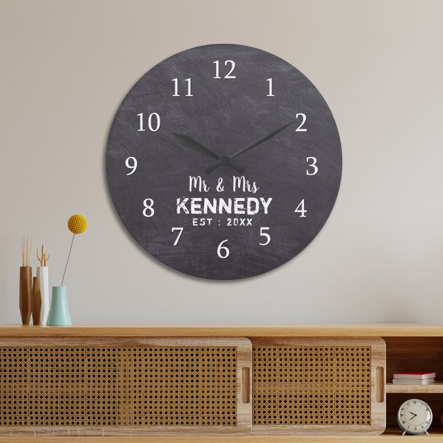 Rustic Chalkboard  Wedding Mr And Mrs Large Clock (Rustic Chalkboard Wedding Mr And Mrs Large Clock
)