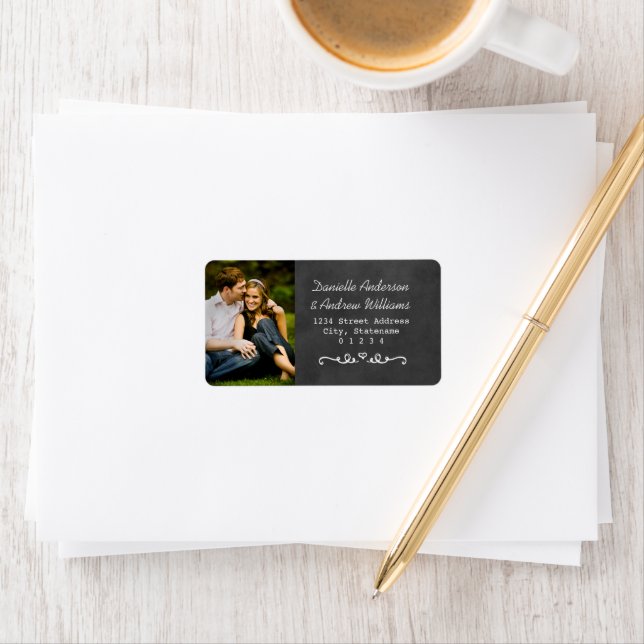 Rustic Chalkboard Wedding Photo Return Address Label (Insitu)