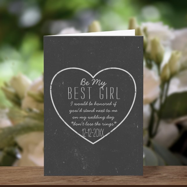 Rustic Chalkboard Wedding Will You Be My Best Girl Invitation (Ask your best friend to stand by your side on your wedding day with this rustic style card)