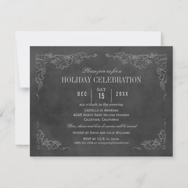 Rustic Chalkboard Wine Holiday Celebration Party Invitation (Front)