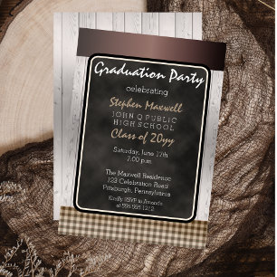 Rustic Chalkboard   Wood Graduation Party Invitation