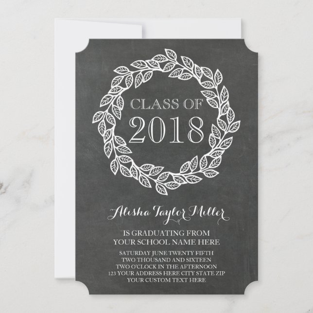 Rustic Chalkboard Wreath Photo 2018 Graduation Invitation (Front)
