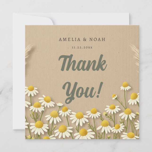 Rustic Chamomile Wedding Thank You Card (Front)
