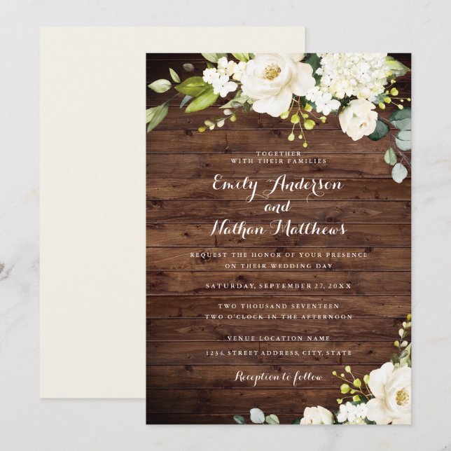 Rustic Champagne Floral Wedding Invitation (Front/Back)