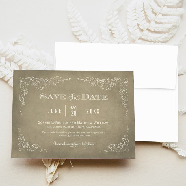 Rustic Champagne Gold Grapevine Vineyard Wedding Save The Date (Creator Uploaded)