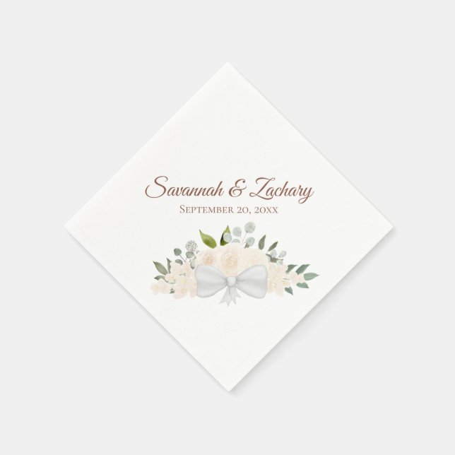 Rustic Champagne Peach Watercolor Floral Wedding Napkin (Corner)