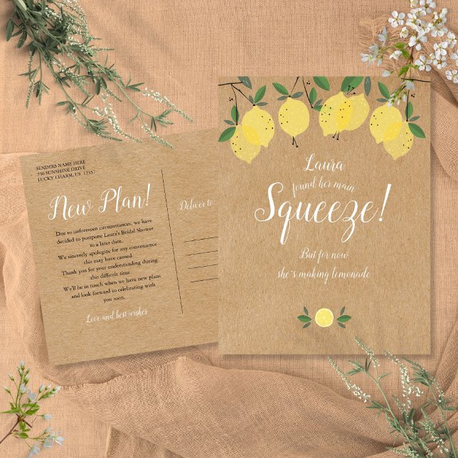 Rustic Change of Date Bridal Shower Postponed  Postcard (Rustic Change of Date Bridal Shower Postponed Postcard)