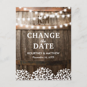 Rustic Change the Date   Wedding Postponed Announcement Postcard