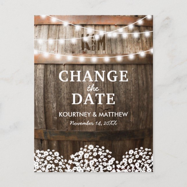 Rustic Change the Date | Wedding Postponed Announcement Postcard (Front)